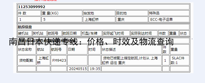 南昌日本快递专线：价格、时效及物流查询
